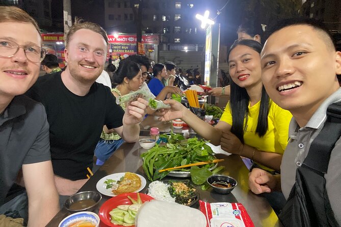 Saigon Food Tour by Scooter with Eleven Tastings - District 10 street-food run: crispy rice, fried bao buns, and betel leaf beef